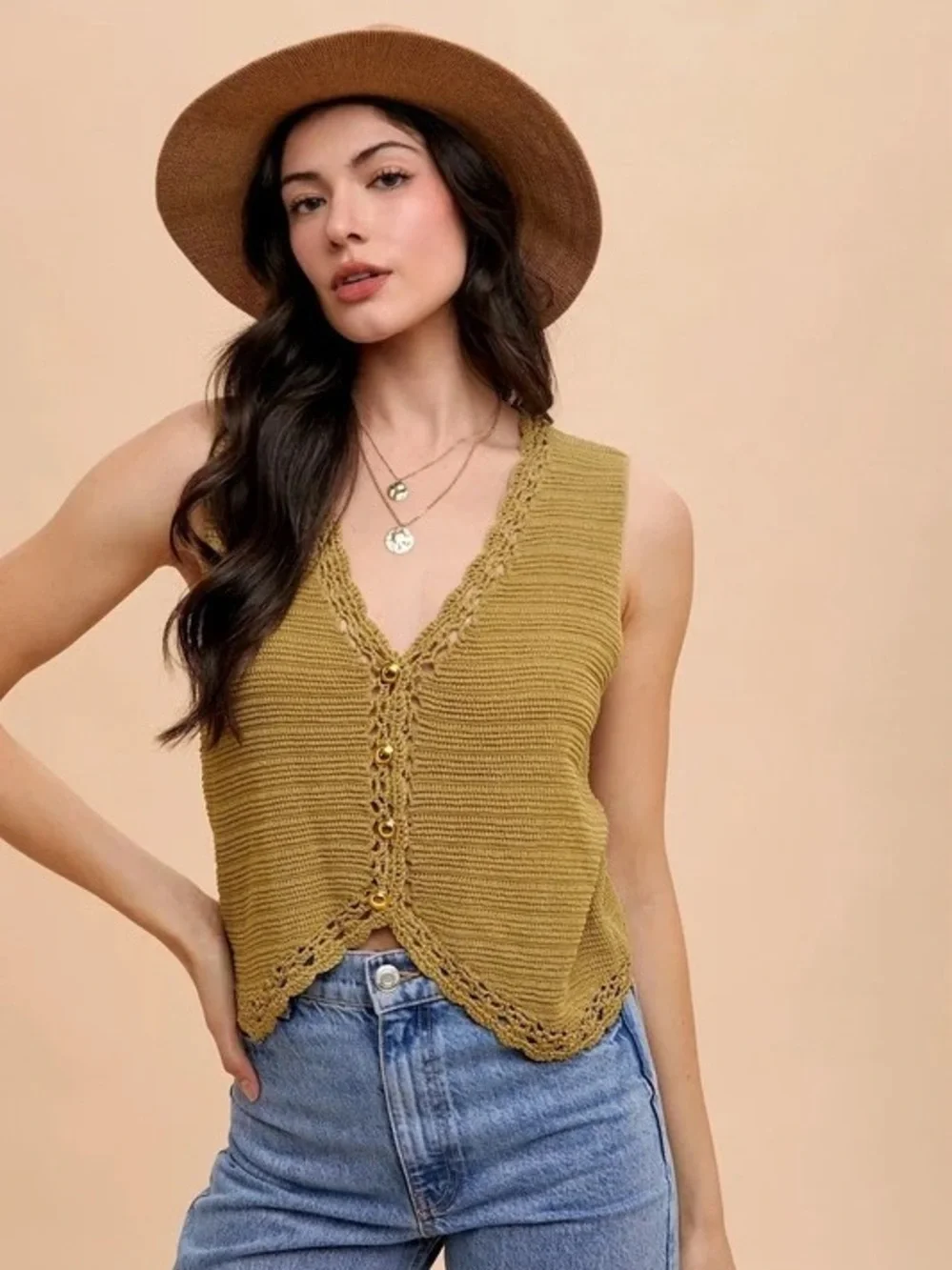 AnnieWear Crochet Button Down Sweater Vest | size medium - Picture 1 of 5